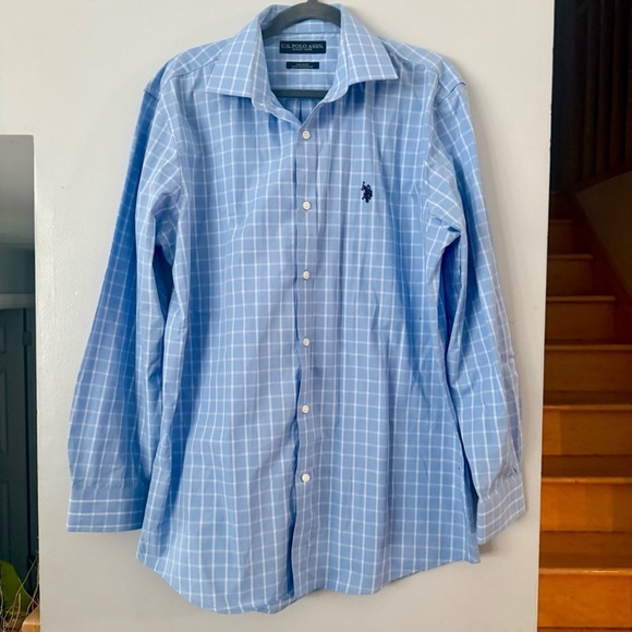 U.S. Polo Assn. Other - U.S. Polo Assn. Sky Blue Window Checkered Non-Iron Men's Shirt